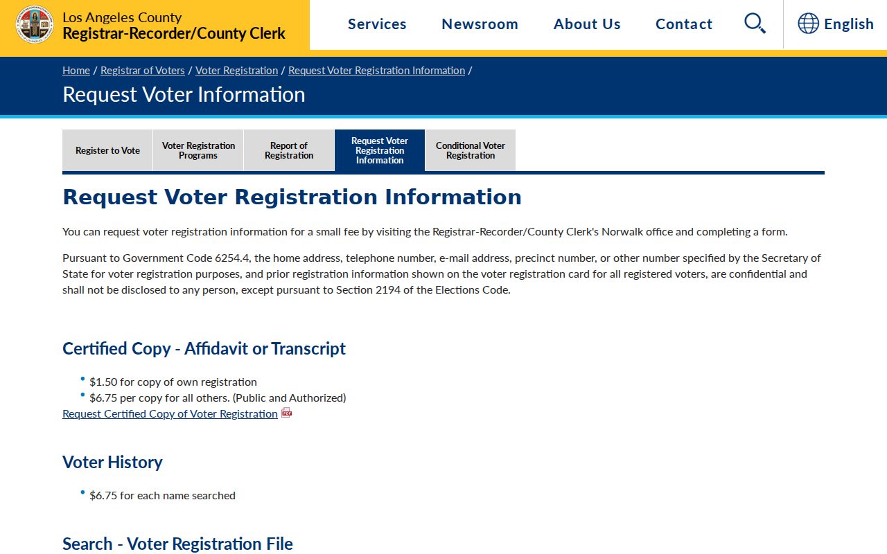 Rosemead voter registration information search and request options from LA County